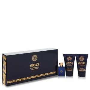 Versace Pour Homme Dylan Blue by Versace Gift Set -- 0.17 oz Mini EDT + 0.8 oz After Shave Balm + 0.8 oz Shower Gel
