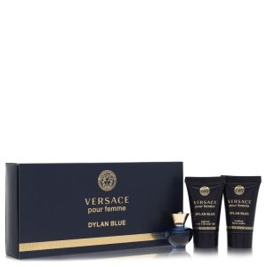 Versace Pour Femme Dylan Blue by Versace Gift Set -- 0.17 oz Mini EDP + 0.8 oz Body Lotion + 0.8 oz Shower Gel
